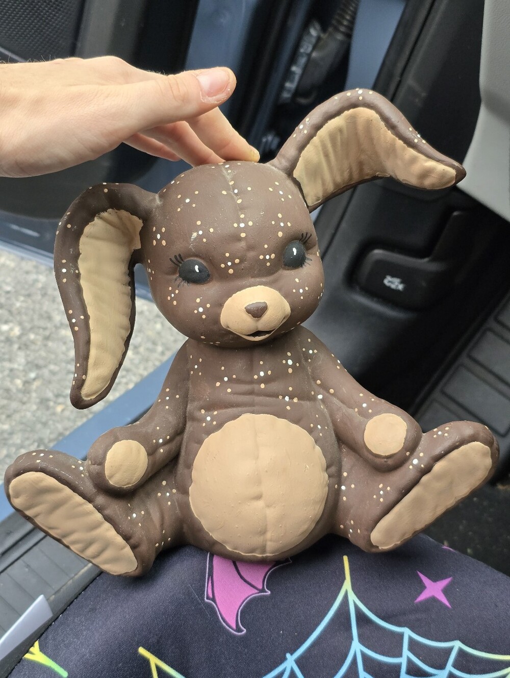 Vintage Kimple Mold 1985 Hand Painted Polka Dot Brown Ceramic Bunny